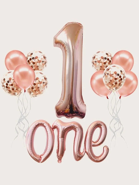1st Birthday Balloon Bundle - Rose Gold - 12pcs