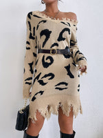 Leopard Sweater Dress Without Belt