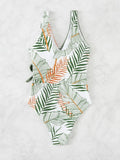 Palawan Front Tie Leaf Print One Piece Swimsuit