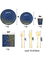 Navy & Gold Polka Dots Disposable Tableware Set - 70pcs