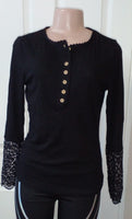 Brooke Black Crochet Lace Hem Sleeve Top