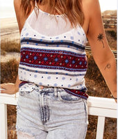 Harmony Printed Tank Top With Buttons Back