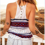 Harmony Printed Tank Top With Buttons Back