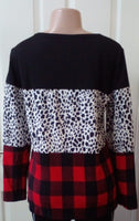Janice Leopard Plaid Sequined Pocket Long Sleeve Top