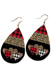 Leopard Red Check Heart Earrings