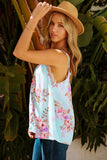 Milan Sky Blue Floral Print Lace Patchwork Spaghetti Strap Camisole