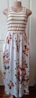 Matilda White Striped Floral Print Sleeveless Maxi Dress with Pocket