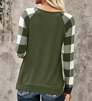 Tiana Plaid Sequined Pocket Long Sleeve Top - Olive