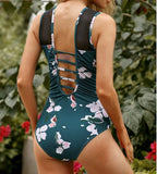 Venice Green Floral Mesh Hollow Back Swimsuit